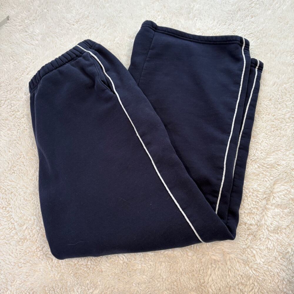 Edikted Women Oversized Sweatpants L Navy Wide Stripe Casual Fall College Preppy